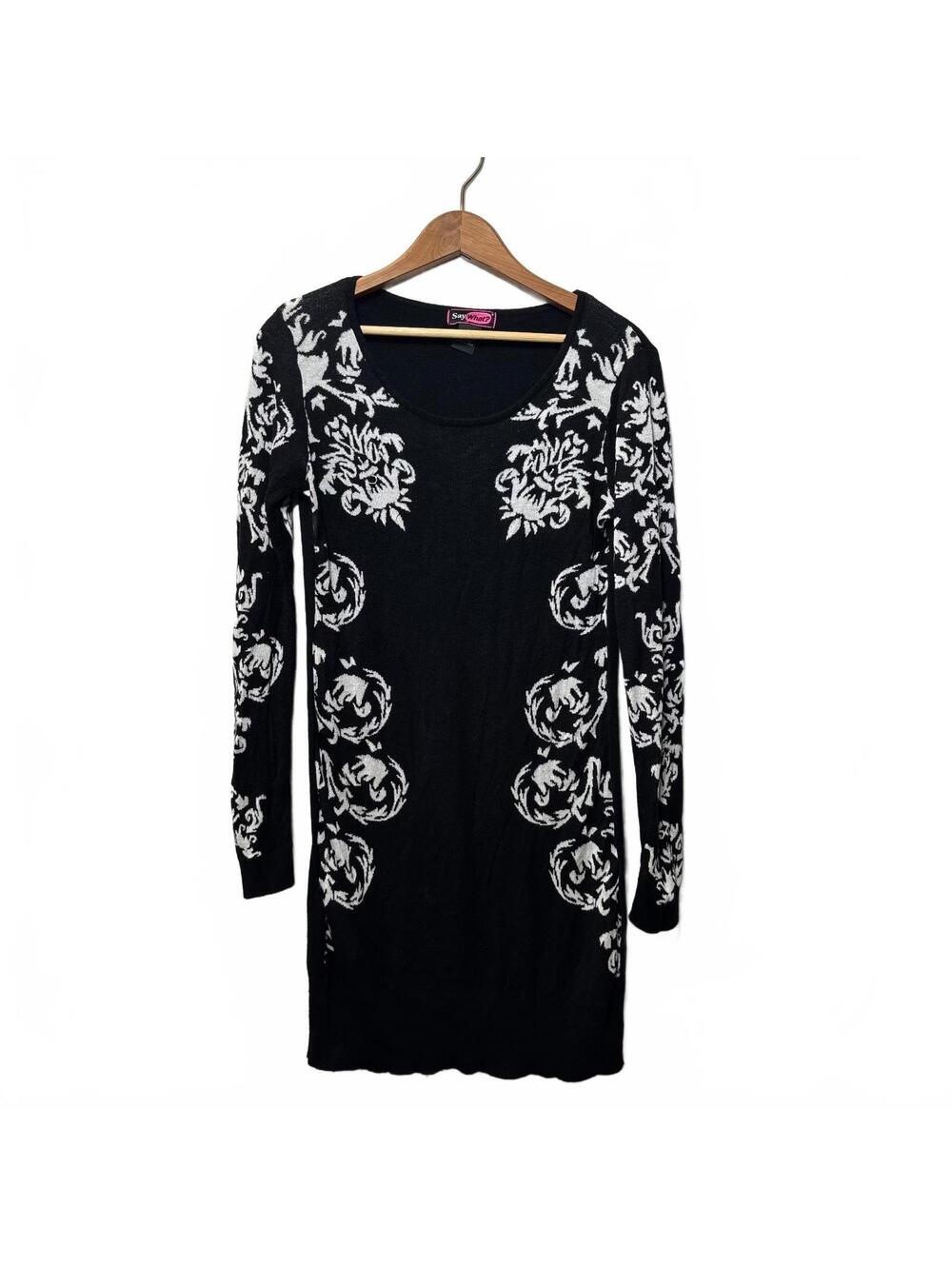 Say What Black White Damask Sweater Dress Size Large